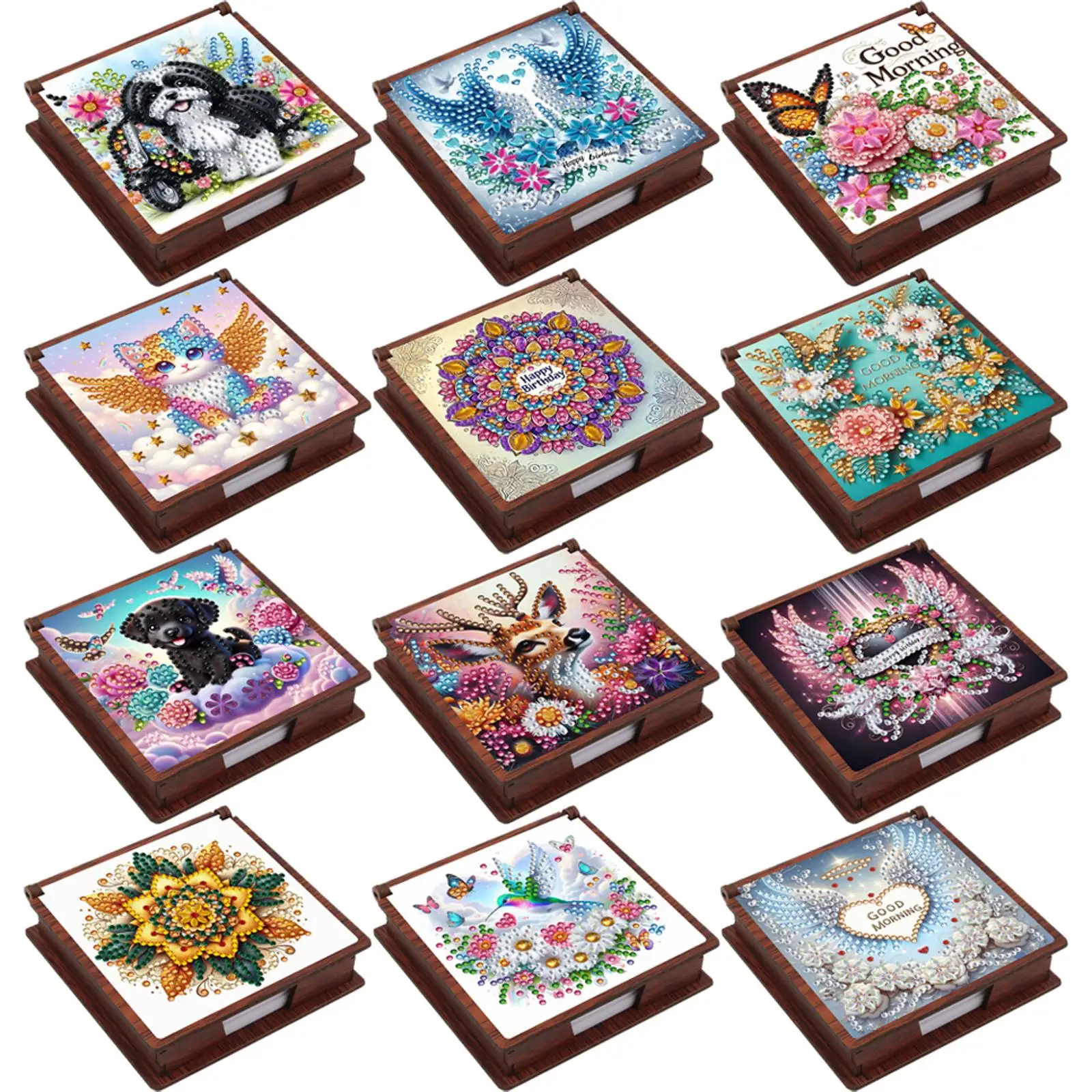 

Wooden Diamond Art Notebook Box with 160 Sheets Diamond Art Notepad Box for Home Office and Supplies