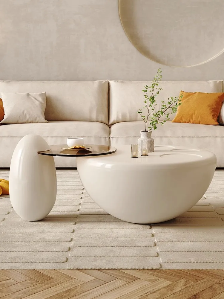 Cream White Round 2023 New Cat Claw Creative Design Living Room Household Apartment Minimalist Furniture Glass Coffee Table