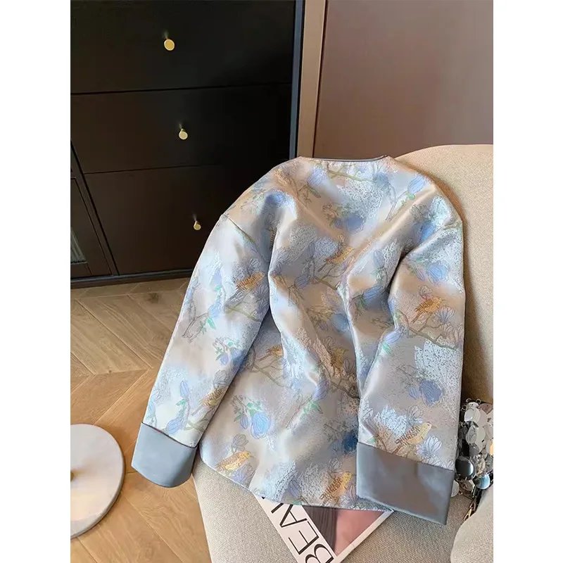 Imagem -03 - Jaqueta Jacquard Estilo Chinês Nacional Feminina Lapela Diagonal Blusa Retrô High-end de Cetim Melhorada Nova Primavera 2023