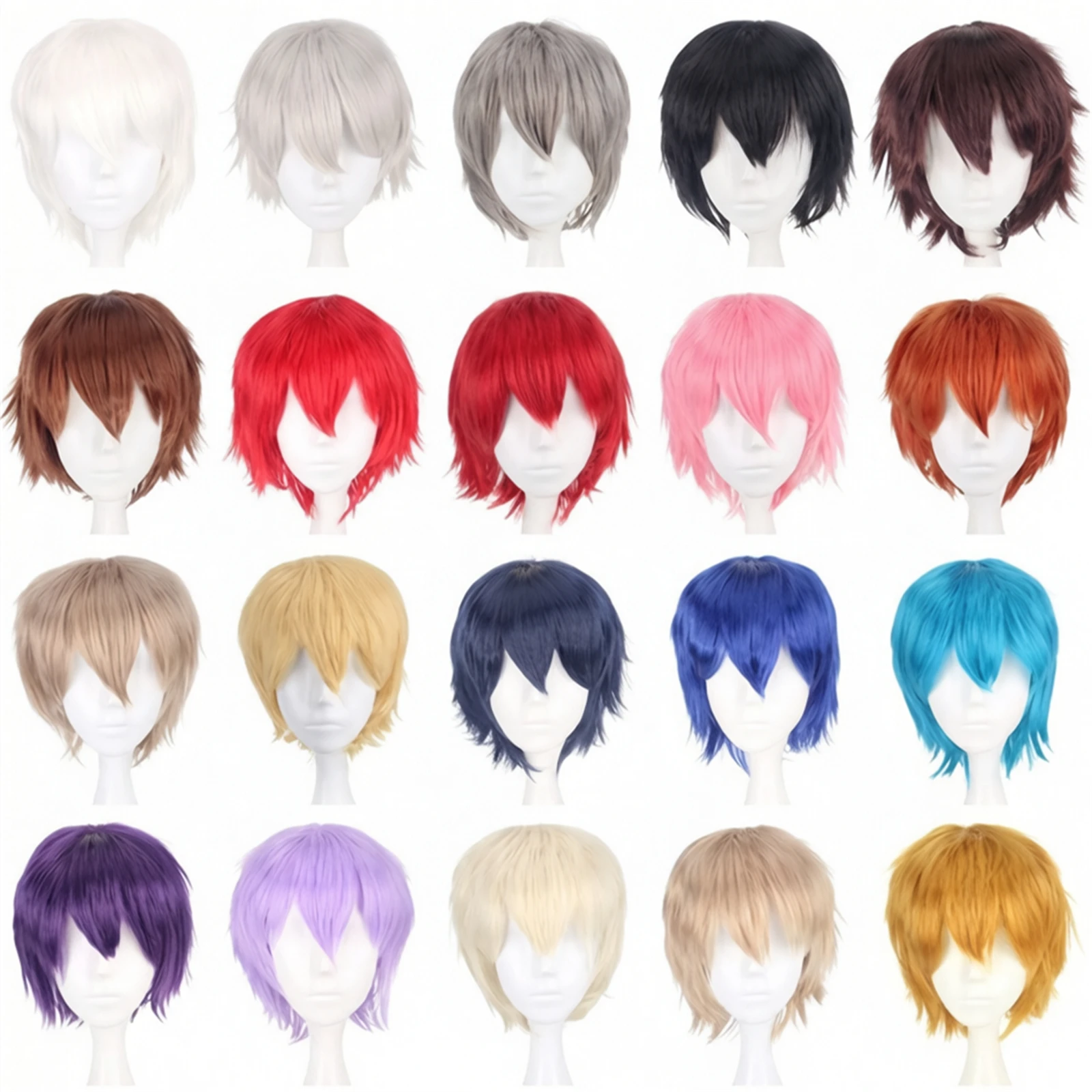 AwwwCos Short Fluffy Spiky Cosplay Wig for Men Women Anime Layered Wig Multi Color Unisex 30cm Heat Resistant Hair for Comic Con