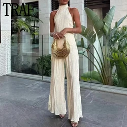 TRAF Pleated Wide Leg Pants Women Satin Baggy Pants Woman Fashion High Waist Pants For Women Autumn Streetwear Trouser Sets