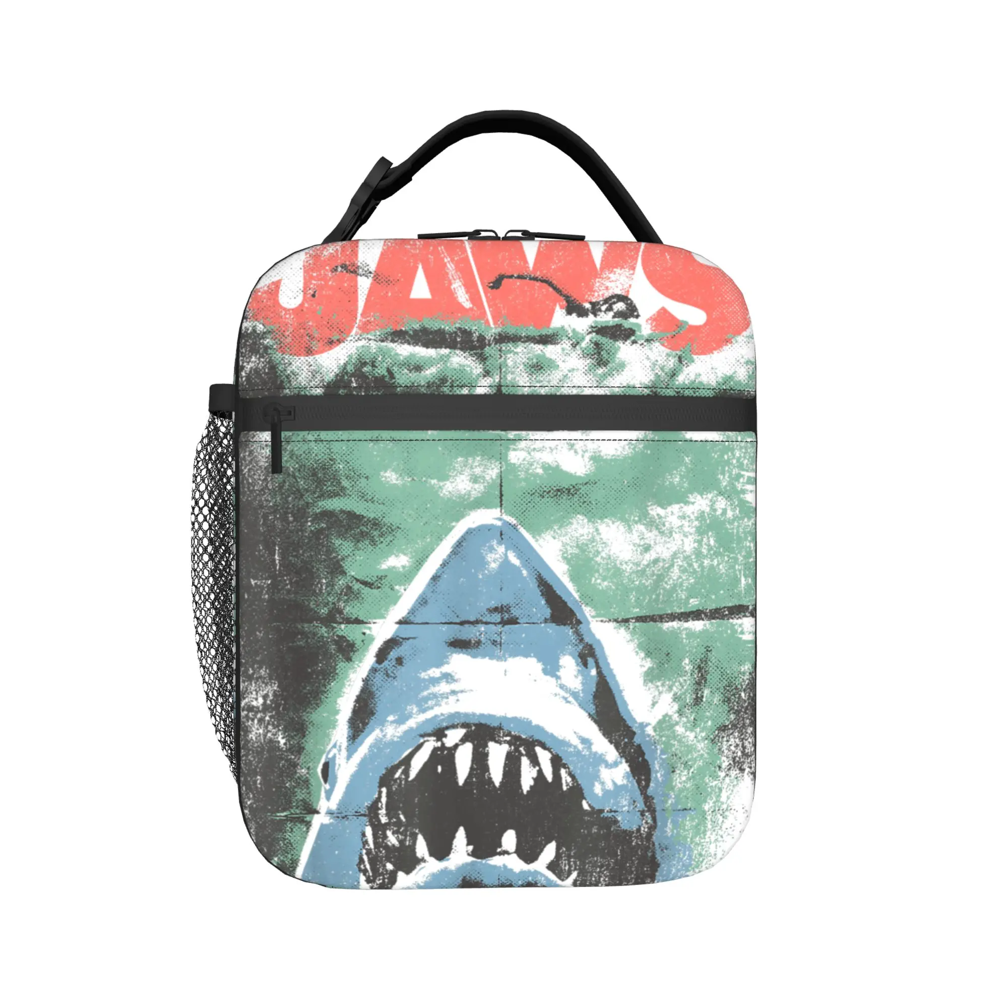 Jaws Distressed Retro Movie Poster Lunch Bag Office Portable Thermal Lunch Bags For Unisex  Waterproof Print Cooler Bag