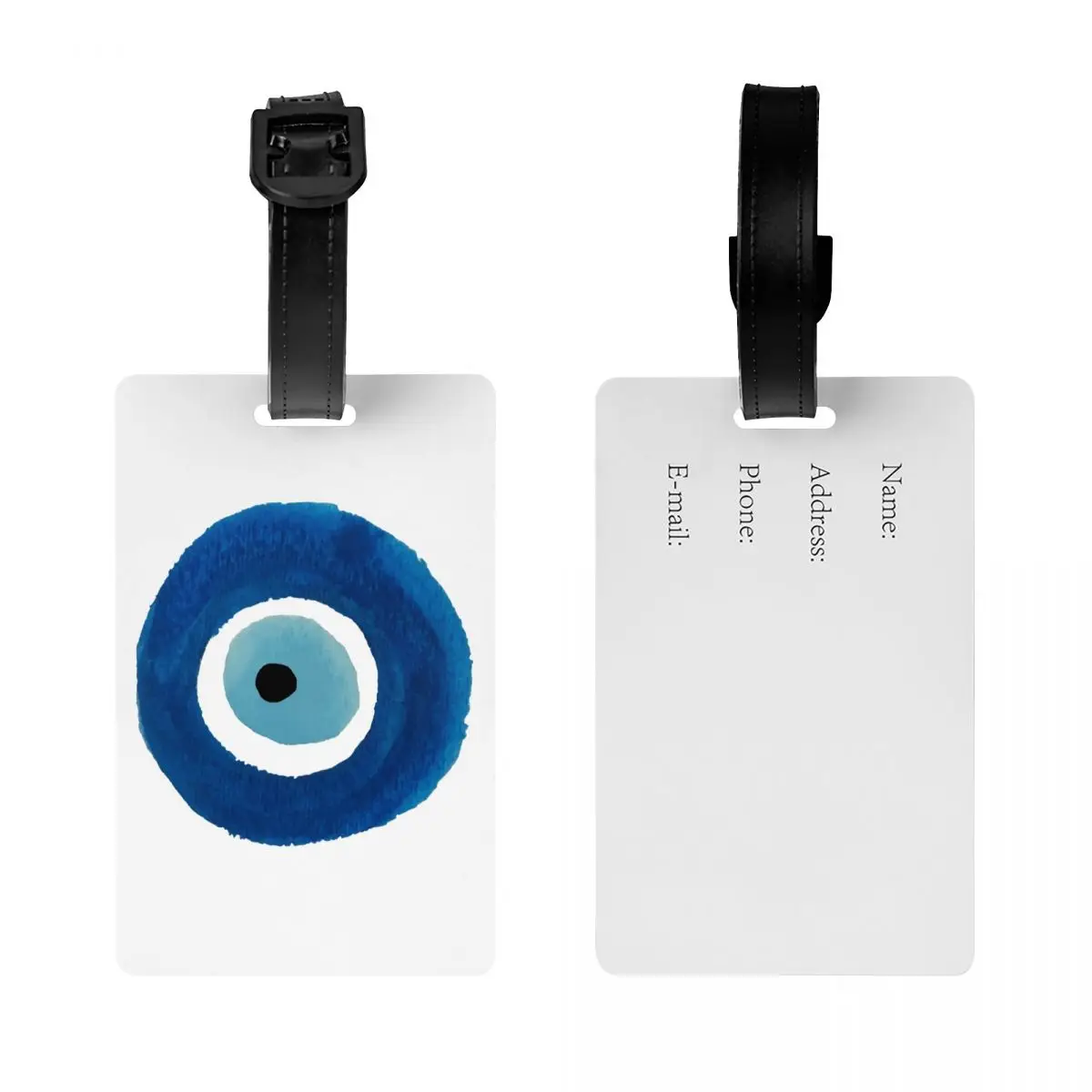 Custom Watercolor Evil Eye Nazar Painting Luggage Tag Hamsa Lucky Charm Travel Bag Suitcase Privacy Cover ID Label