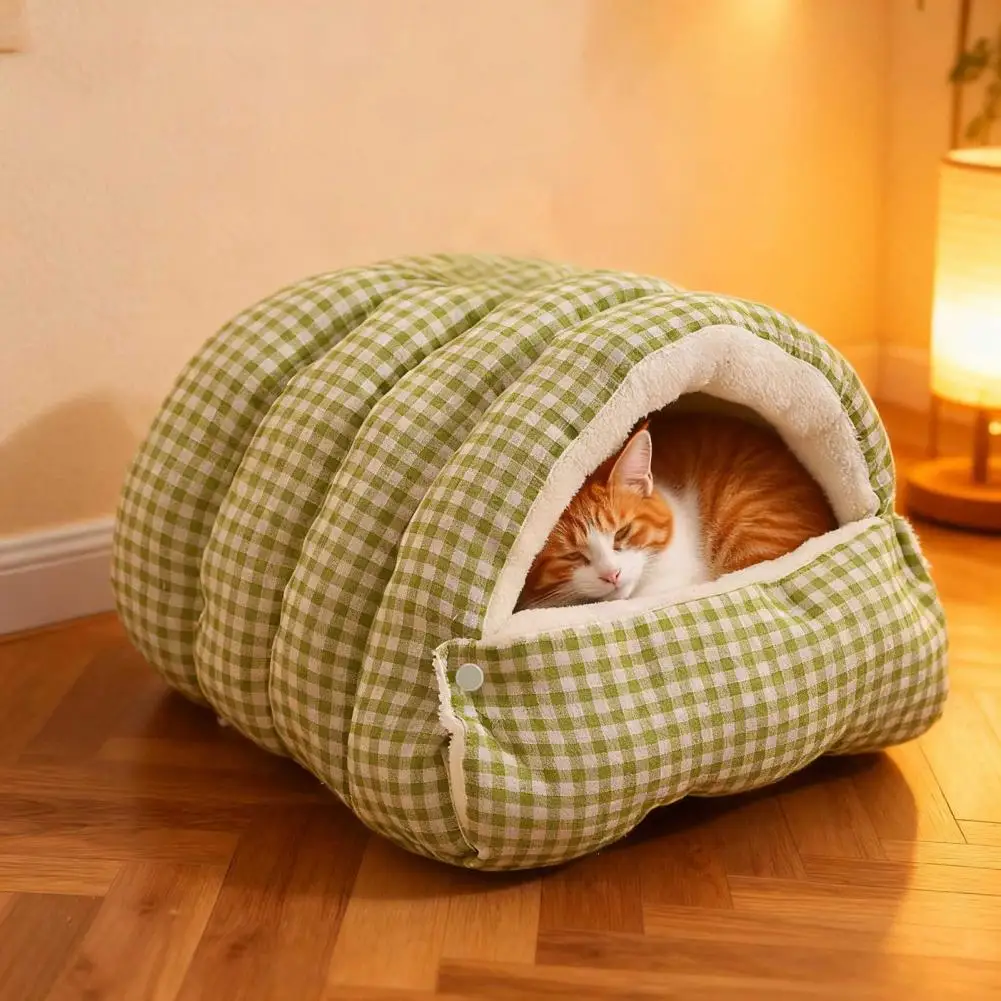 

Лежанка для кошек, уютная лежанка-пещера для кошек с капюшоном, плюшевая закрытая палатка для мелких собак и кошек, моющаяся зимняя лежанка