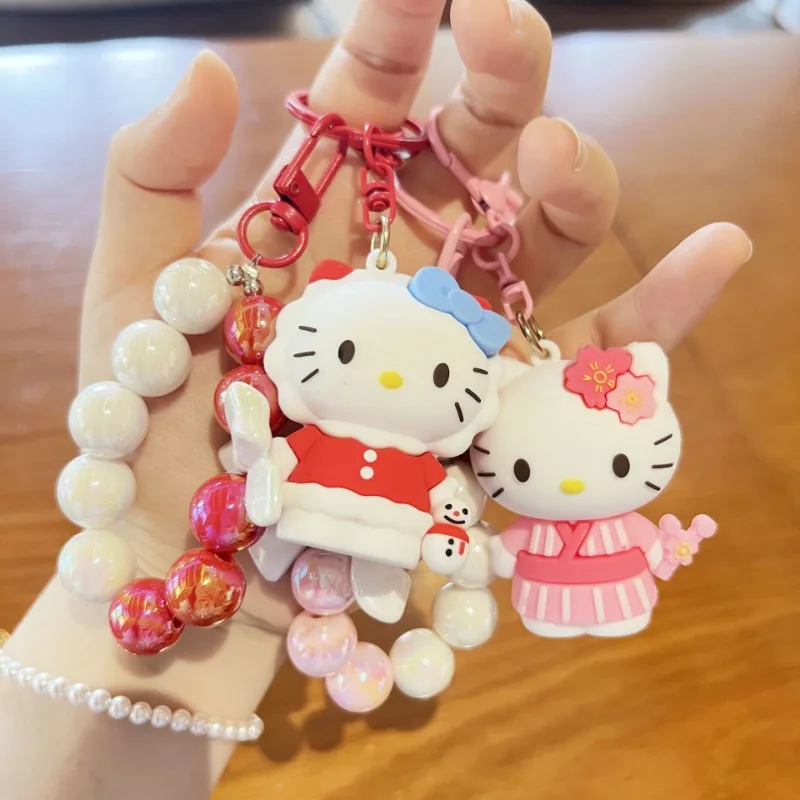 Ins Style Cute Girl Backpack Pendant Seasonal Changes Hello Kitty Beaded Keychain Cartoon Sanrio Pendant