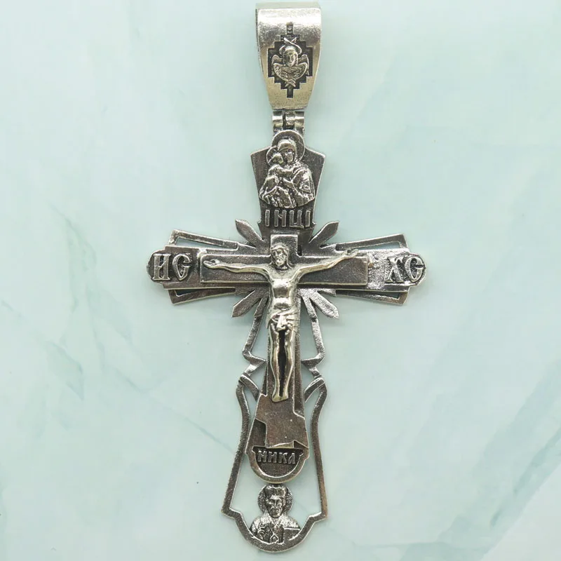 Buy 4 Get 1 Free 16g 3D Stainless Steel Orthodox Cross White Gold Pendant for Men Pendant SheCrown