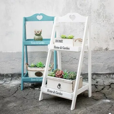 

American rural retro wooden flower stand several steps floor-to-ceiling multi-layer square shelf balcony flower table American