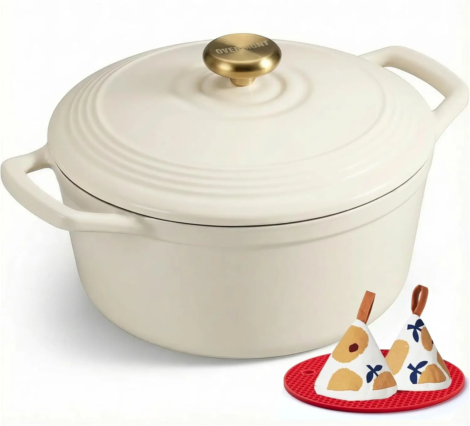 

5.5QT Enameled Cast Iron Dutch Oven with Lid, Cookbook & Potholders - Heavy-Duty for Braising, Stews, Roasting, Sourdough Baking