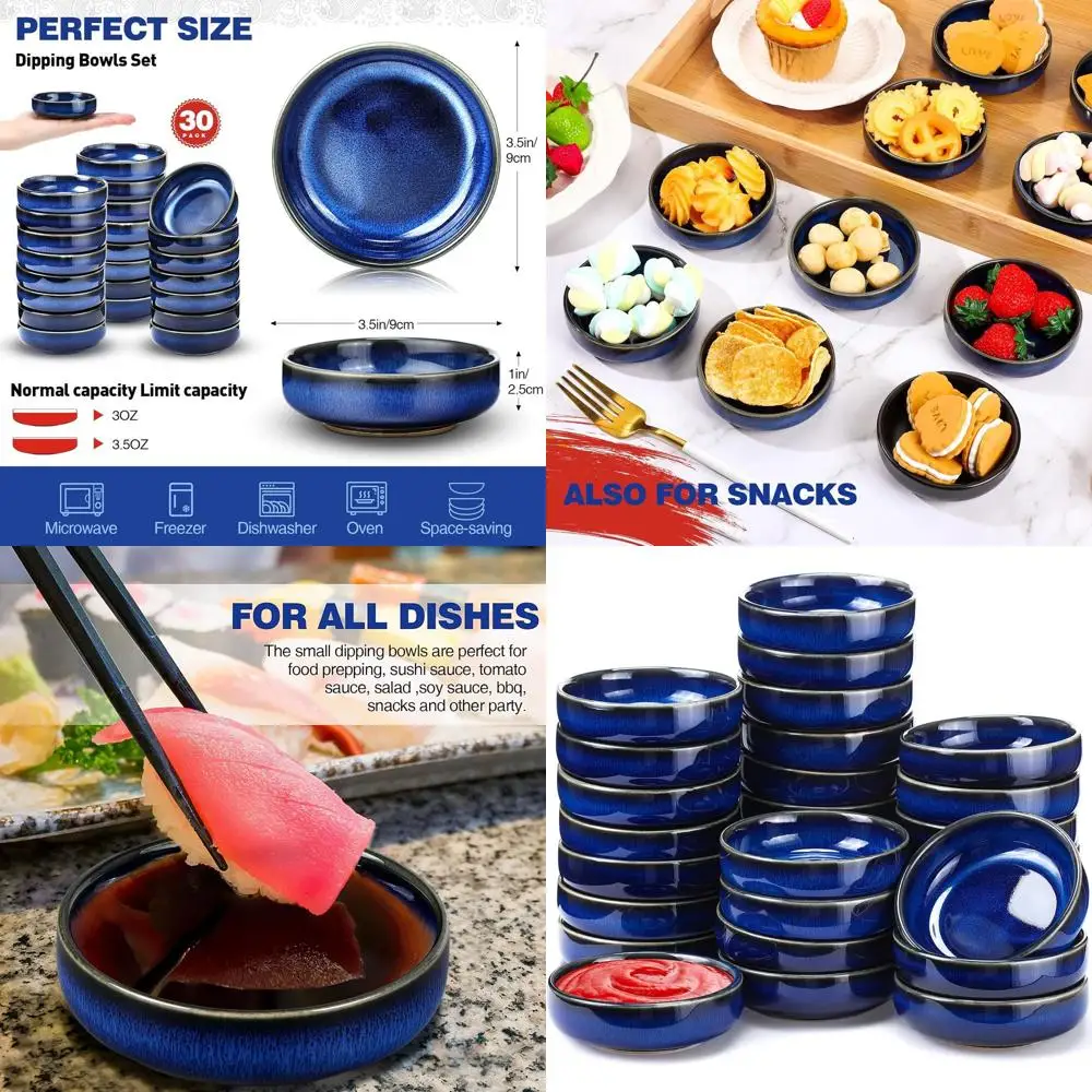 

3.5 Inch Porcelain Dipping Bowls, 30 Pack, 3oz Capacity, Multipurpose Mini Serving Bowls for Soy Sauce, Seasoning, Appetizers, S