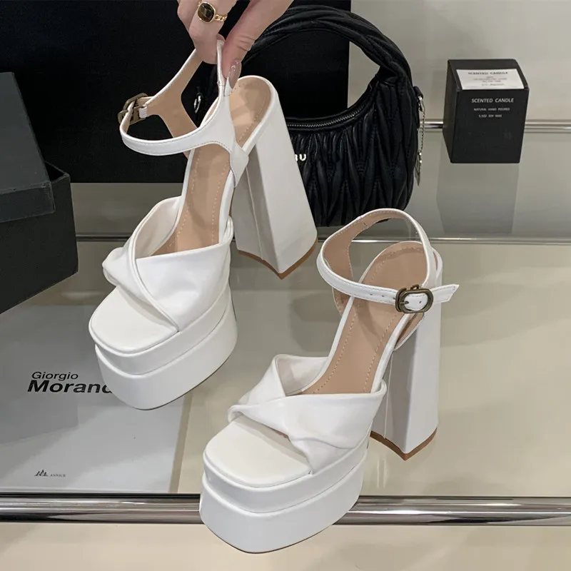 Star style Fashion Double Platform Wedges Women Gladiator Sandals Summer 15cm Ultra High heels Chunky Party Dress Shoes Sandals view 2