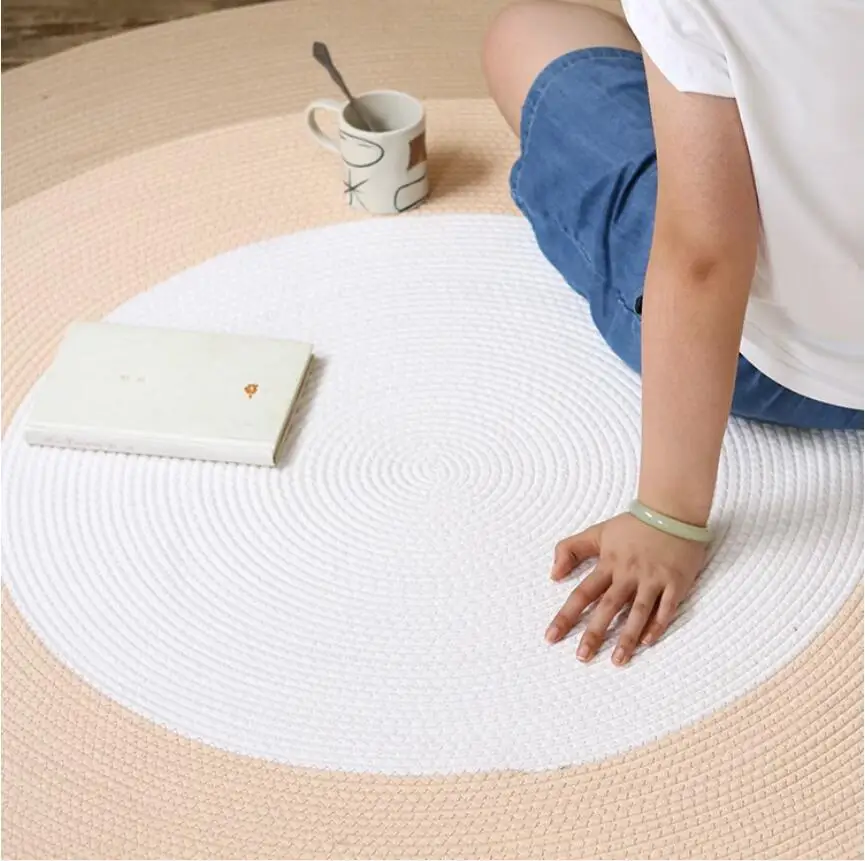 Hand-Woven Straw Round Carpets Rugs for Living Room Bedroom Bulrush Japanese Linen Rattan Carpet Tea Table Floor Mats Home Decor