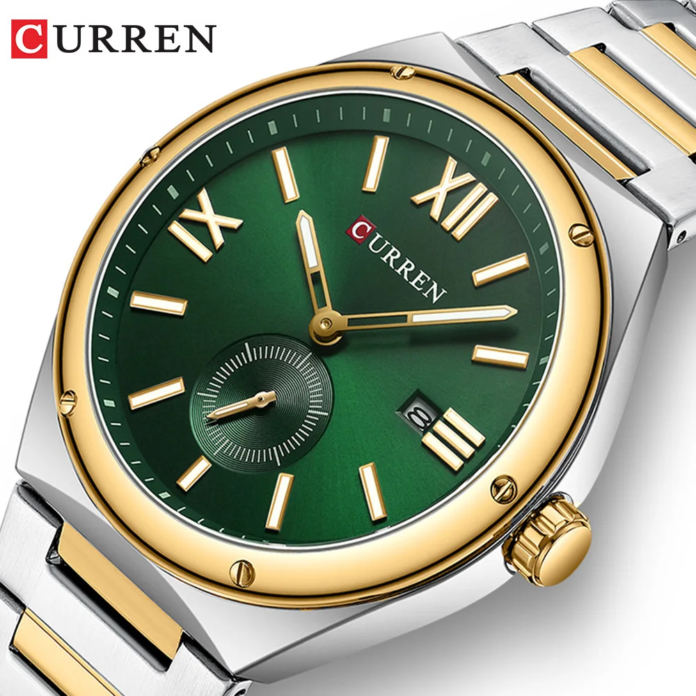 CURREN Modern Men's Quartz Watch Sub- Seconds Dial and Date-Day Stainless Steel Band Minimalist Wristwatches