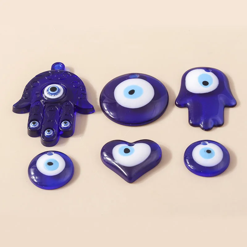 5pcs Bohemia Lucky Turkish Evil Eye Charms for Keychain Handmade DIY Hamsa Hand Blue Bead Pendants for Women Men Decor