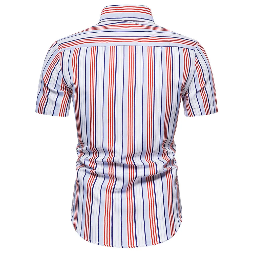 2024 New men\'s striped short sleeved summer shirt for foreign trade