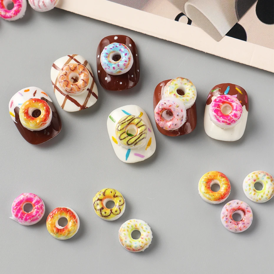 50/100pcs Sweet Doughnut Nail Charms Colorful Kawaii Nail Art Decorations Studs Parts Flatback Jewelry Manicure Nail Accessories