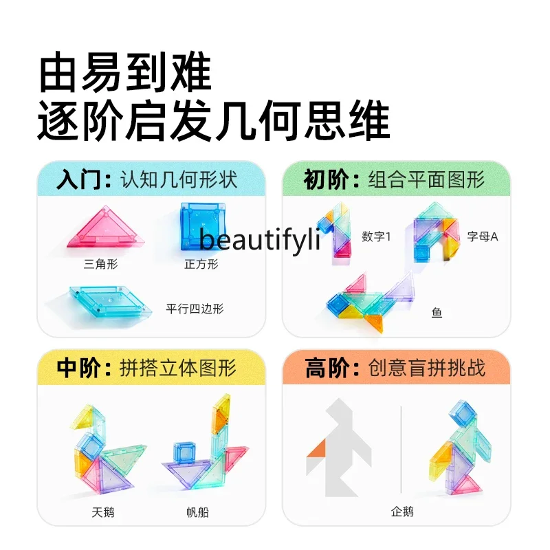 Tangram magnético auxiliares de ensino especiais para estudantes da escola primária quebra-cabeças intelectuais brinquedos de bloco de construção