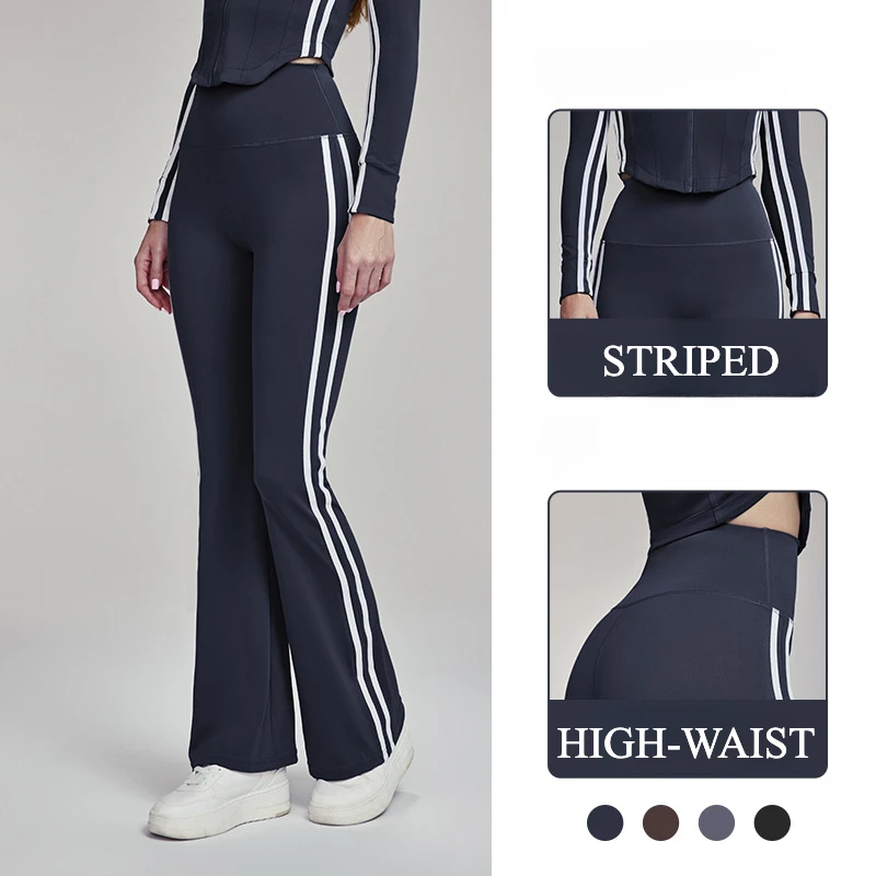 

High Waist Women Yoga Pants Casual Bell-bottoms Striped Running Pants Sexy Fitness Sportswear