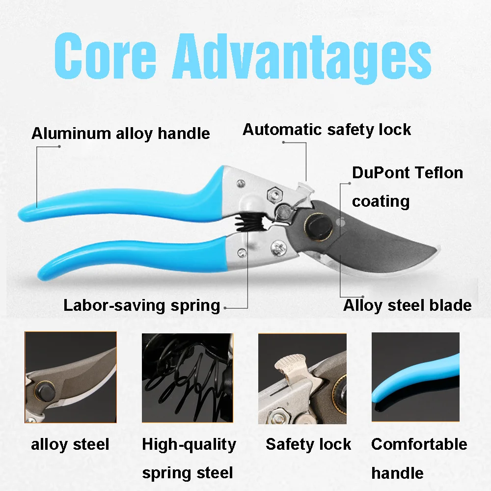 Pruning Shears 8" Garden Clippers Hand Pruners with Alloy Steel Blade for Home Gardening Garden Tool Cutter Agricultural Tools