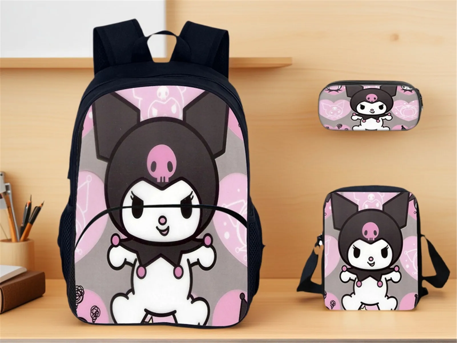 

Kuromi Multifunction Backpack,School Lightweight Bookbag with Pen Box,Shoulder Bag 3Pcs Set for Boy,Girl