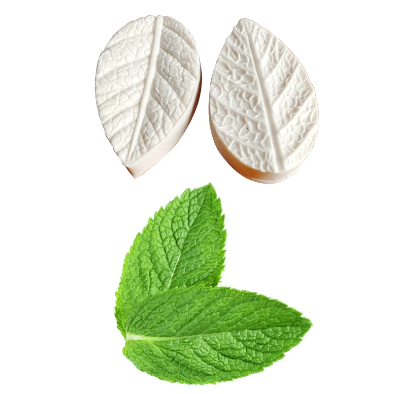 Mint Leaf Veiner Silicone Mold Water Paper Fondant Gumpaste Sugar Clay Candle Cold Porcelain Earring Flower Moulds DIY M2105