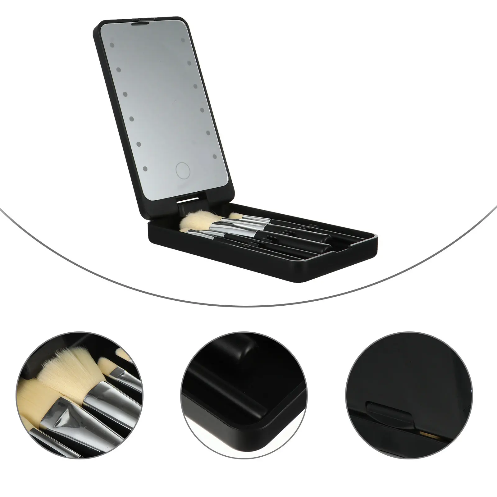 5Pcs Folding LED Makeup Mirror Kit Rotatable Mirror with Built-in Brush Holder Hd Reflective Surface Travel Friendly