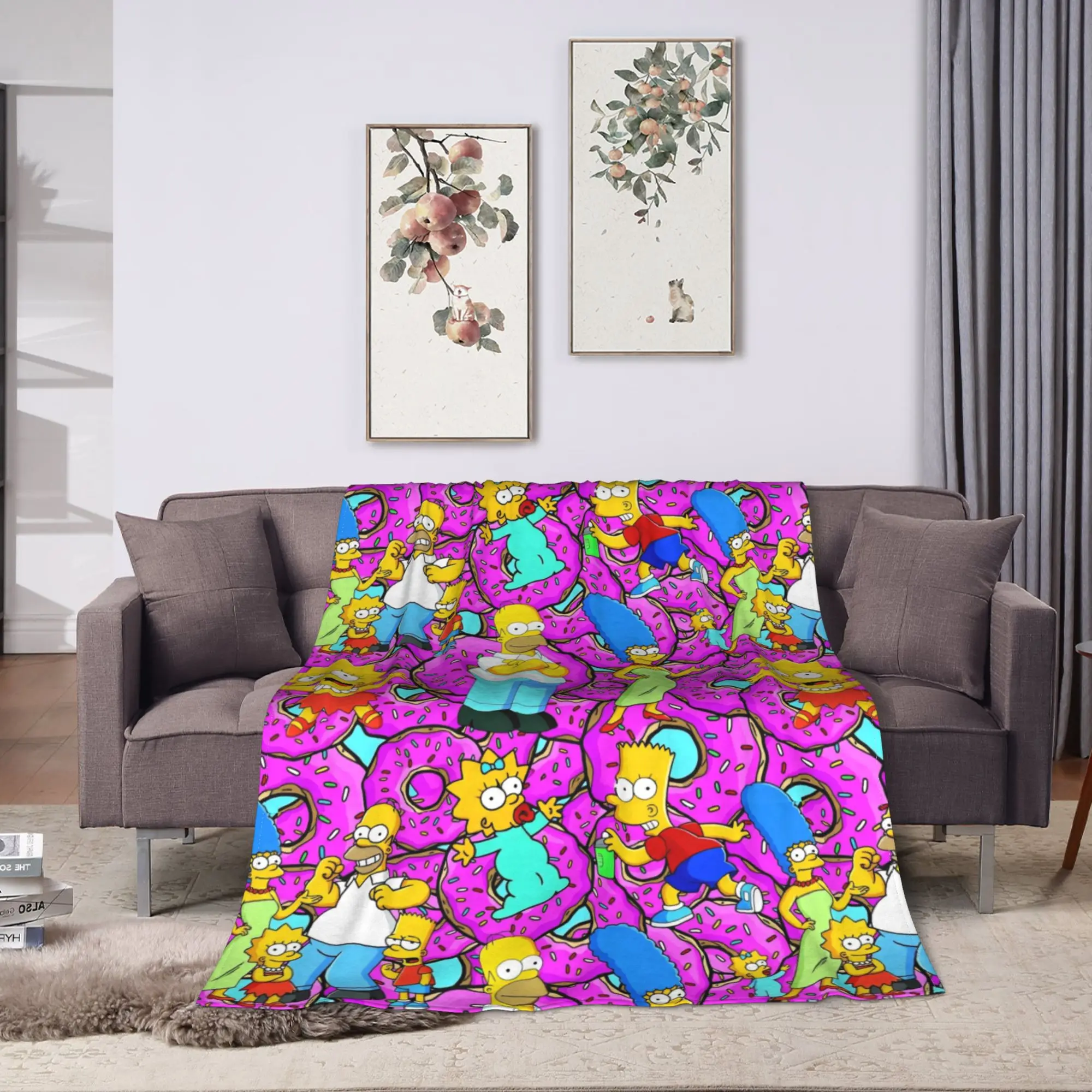 Hot Pink Doughnuts Blanket The S-Simpsons Airplane Travel Flannel Throw Blanket For Couch Bed Warm Quality Bedspread Gift Idea