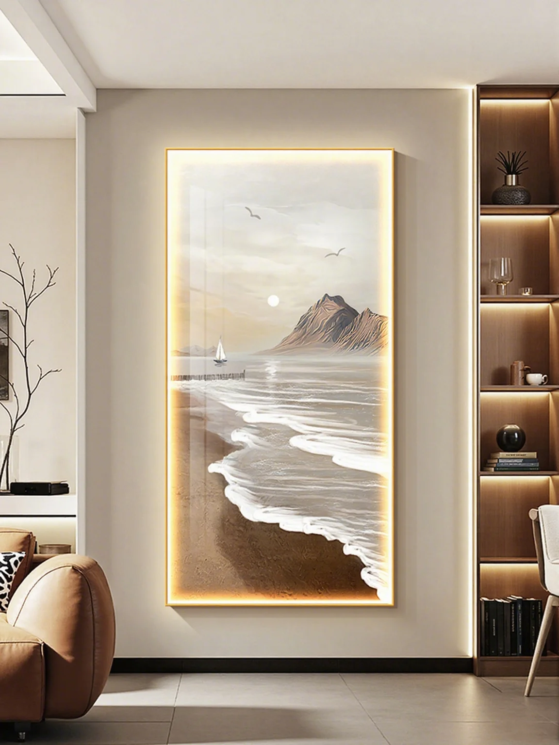 Decorative Paintings With Lights In The Entrance Hall Modern Simplicity Corridor Hanging Paintings High-end LED Lamp Paintings