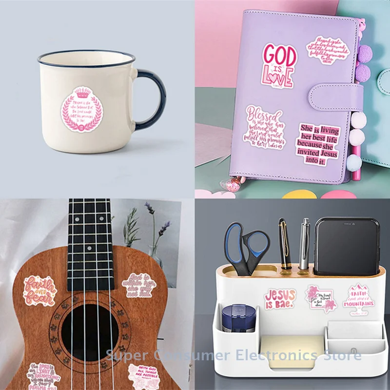 

110 шт. водонепроницаемые розовые наклейки с граффити из Библии, наклейки веры для шлема, скейтборда, ноутбука, телефона, гитары, чашки с водой.