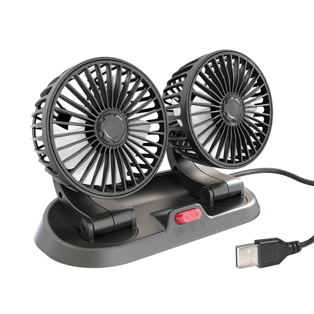 

12V/24V Mini Electric Fan Dual-Head Car Fan 360° Adjustable Cooling Car Fan Portable USB Ventilador Low Noise Vehicle Fan