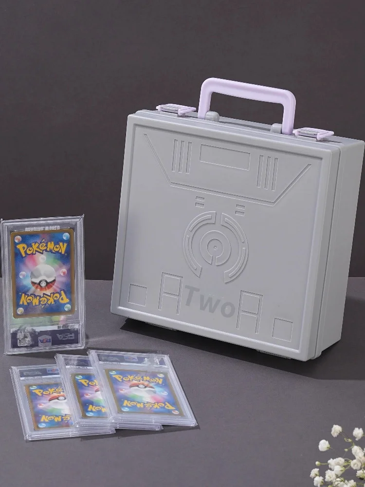 High-density textured storage case for trading cards — lightweight portable design in soft light gray — optimized for standard T