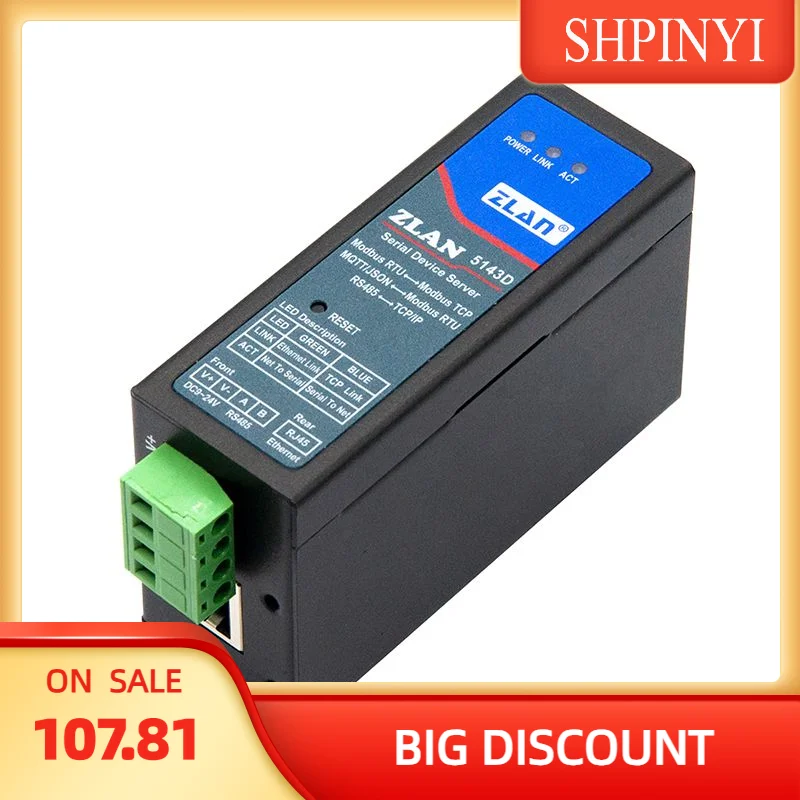 ZLAN5143D Small Size Din Rail Mounted Modbus RTU TCP Ethernet One Serial Port IoT Applications Modbus Communication Networking