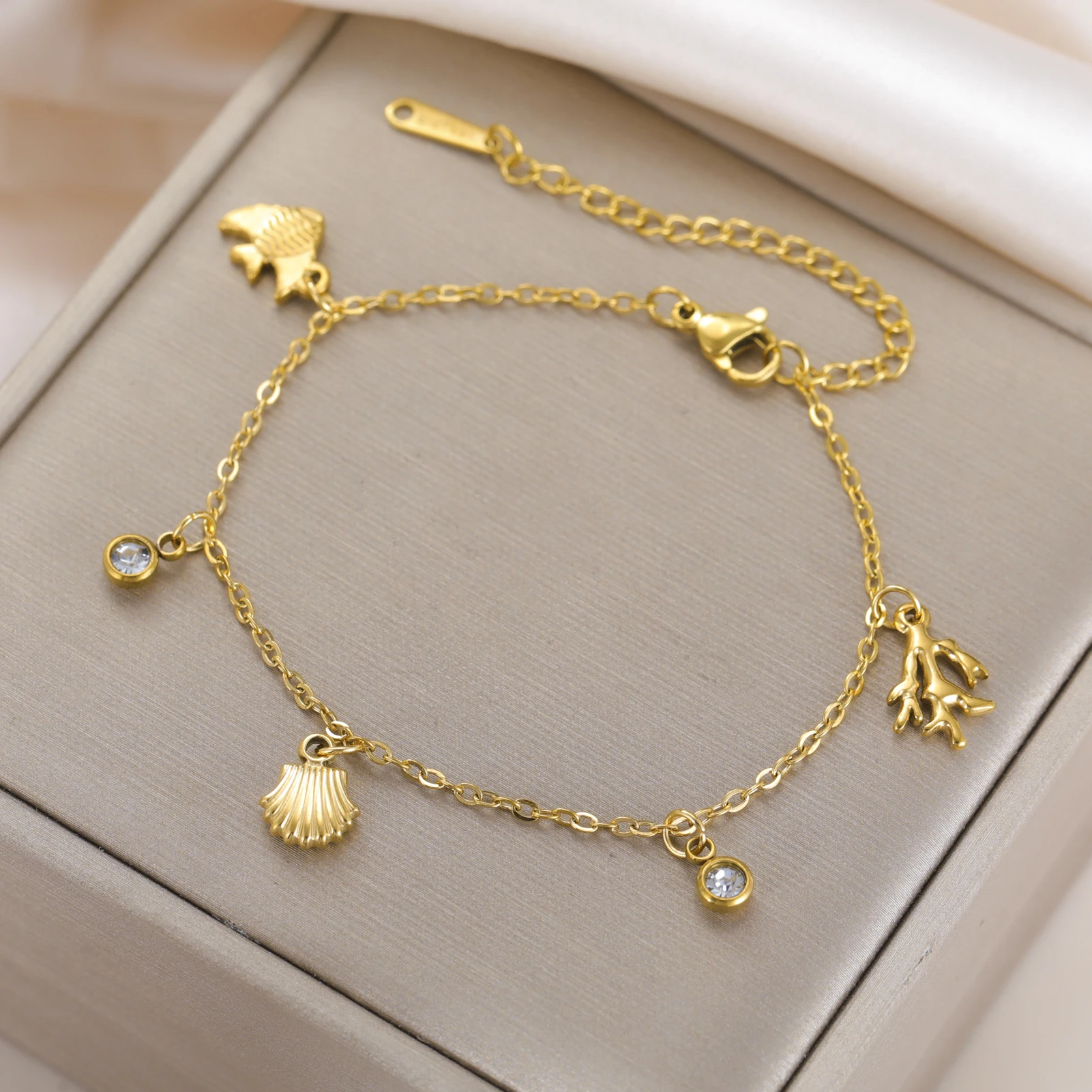 COOLTIME Mode Seestern Krabben Shell Anhänger Armband Edelstahl Boho Sommer Strand Armband Schmuck Geschenk Großhandel – Detail 3