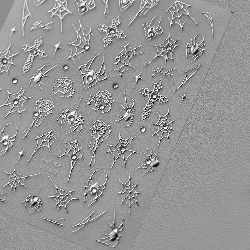 1 pieza 5D telaraña pegatina para uñas Cruz plata blanco negro brillo transparente Diamante de imitación Rosa autoadhesivo pegatina artística para uñas