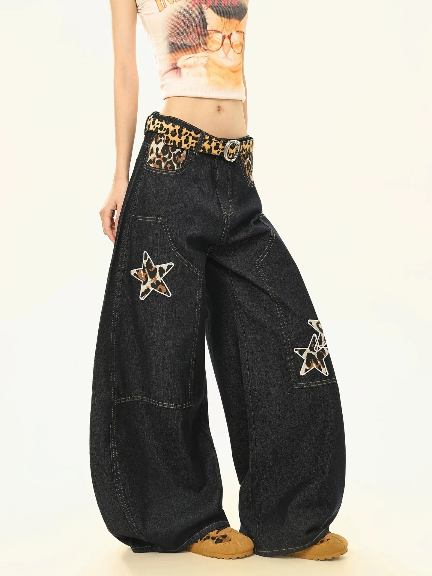 Women Black Goth Y2k Emo Jeans Harajuku Vintage Baggy Denim Trousers Japanese 2000s Style Grunge Rhinestone Jeans Pants Clothes