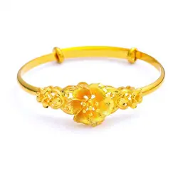 Wholesale Jewelry-- Flowers Bangles For Women Wedding Jewelry Pure Gold Color