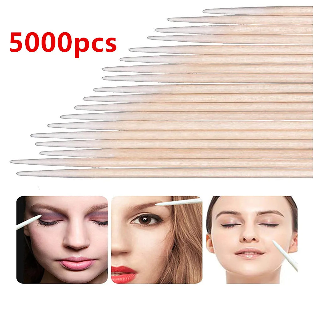 1000/5000pcs Wood Cotton Swab Eyelash Extension Tools Medical Ear Care Cleaning Wood Sticks Cosmetic Cotton Swab Cotton Buds Tip