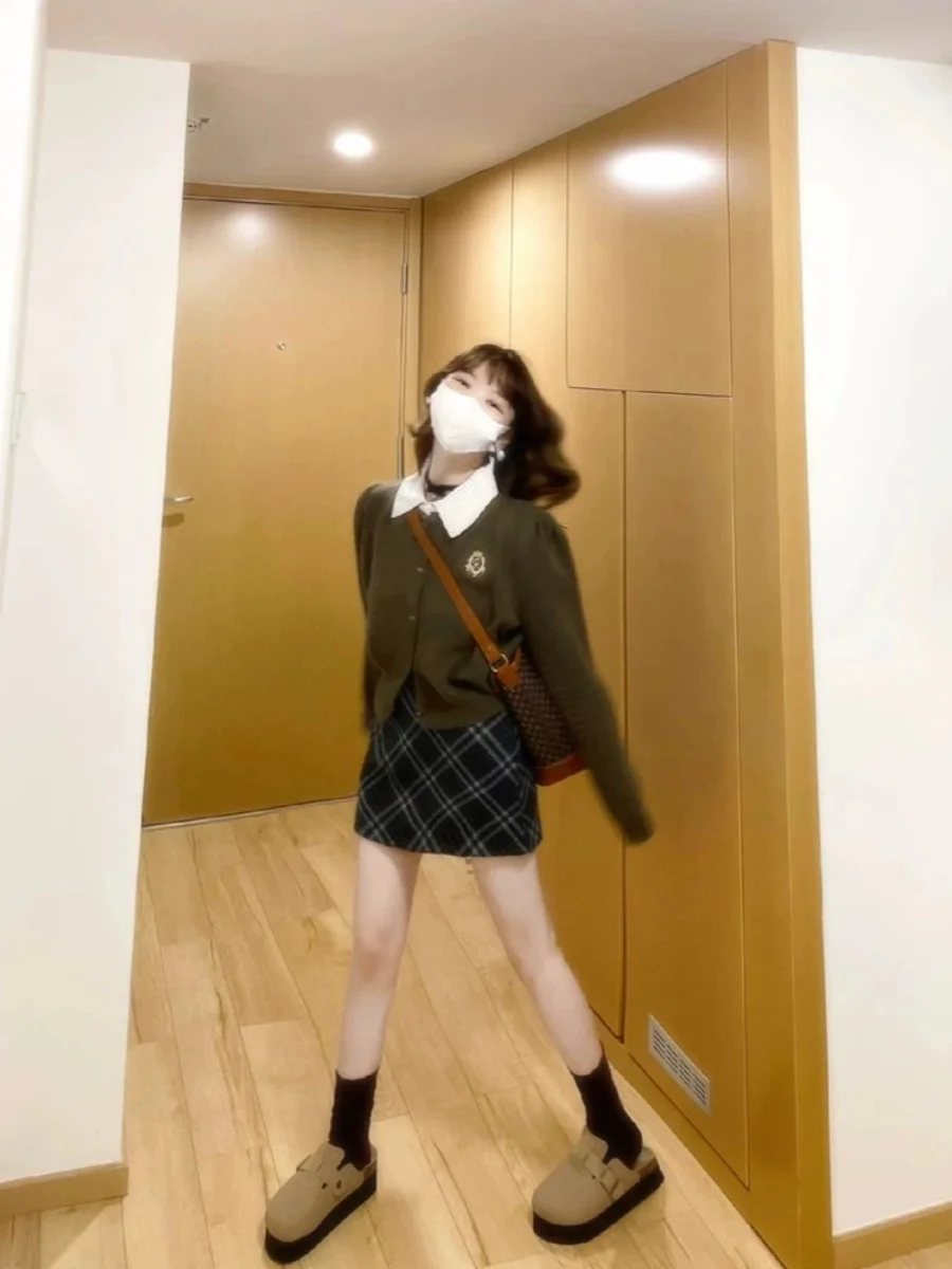 

Ретро-юбка в клетку из шерсти для женщин больших размеров, осенне-зимняя, с высокой талией, приталенная, А-силуэт, в студенческом стиле, средней длины