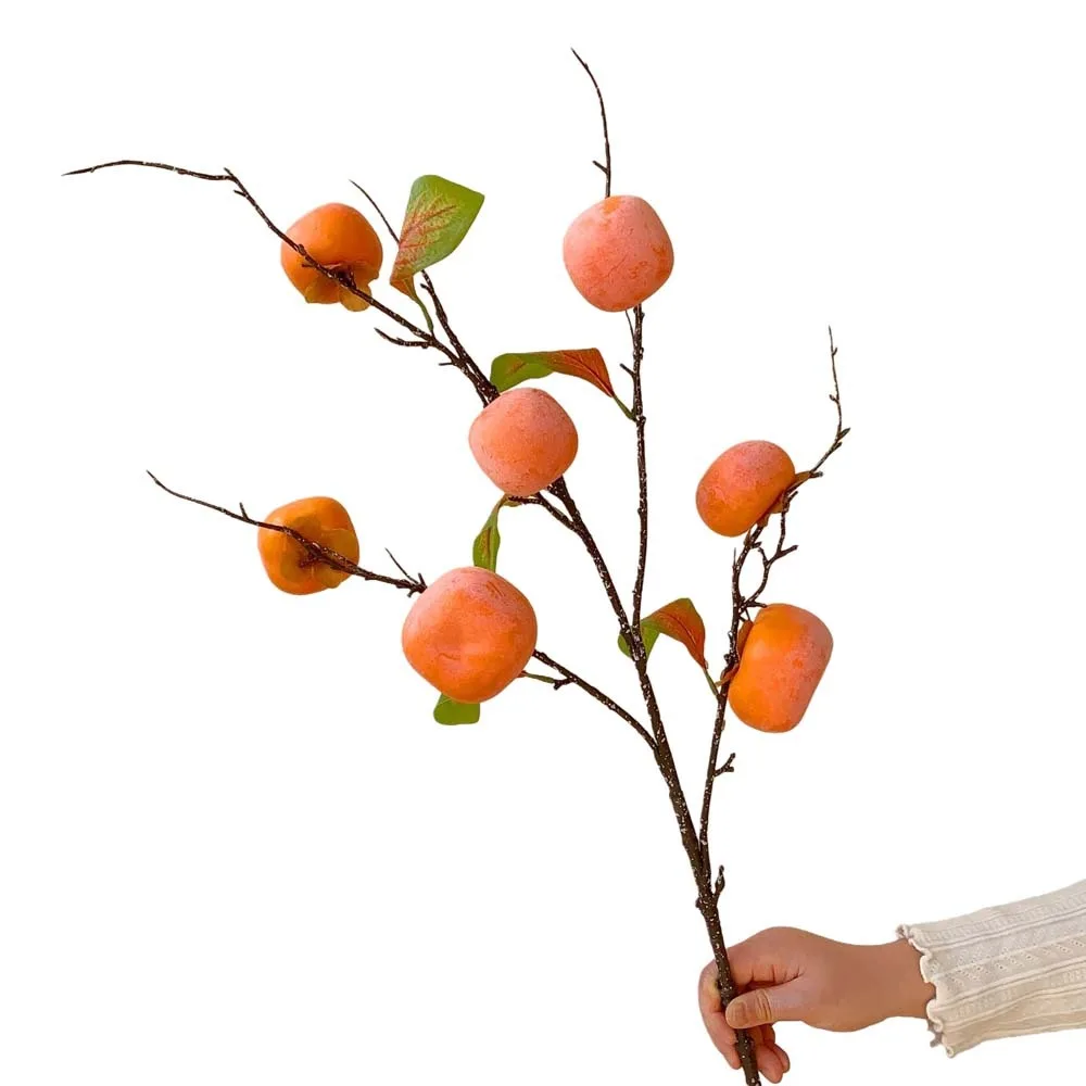 

3/5/7 Heads Artificial Persimmon Branch Handmade Realistic Simulation Persimmon Fruit Plastic Foam Artificial Fruits Branches