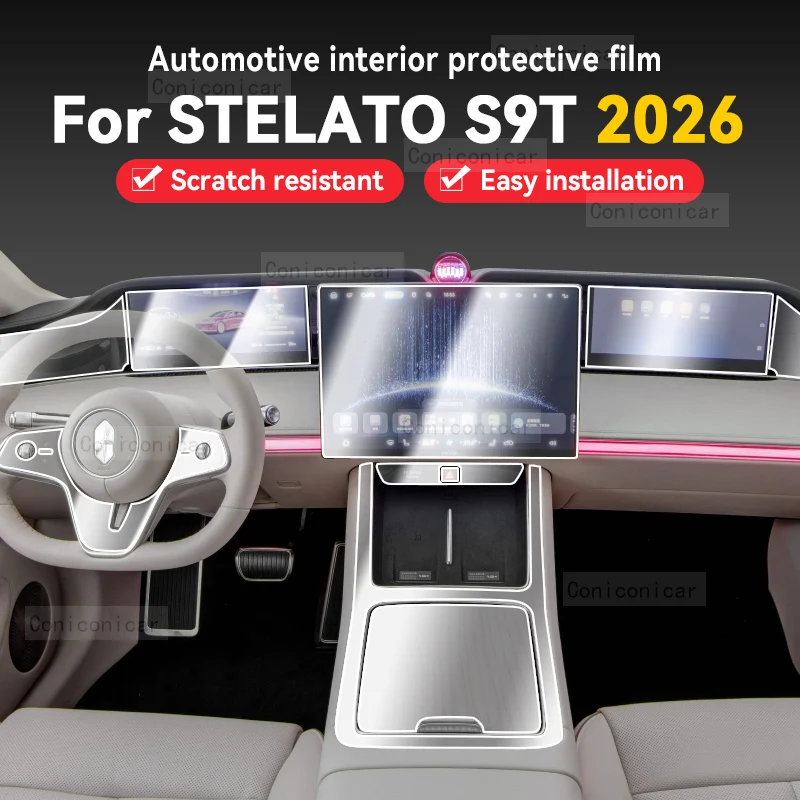 For STELATO S9T 2026 TPU Transparent Protect Film Interior Sticker Center Console Navigator Gear Panel Car Accessories