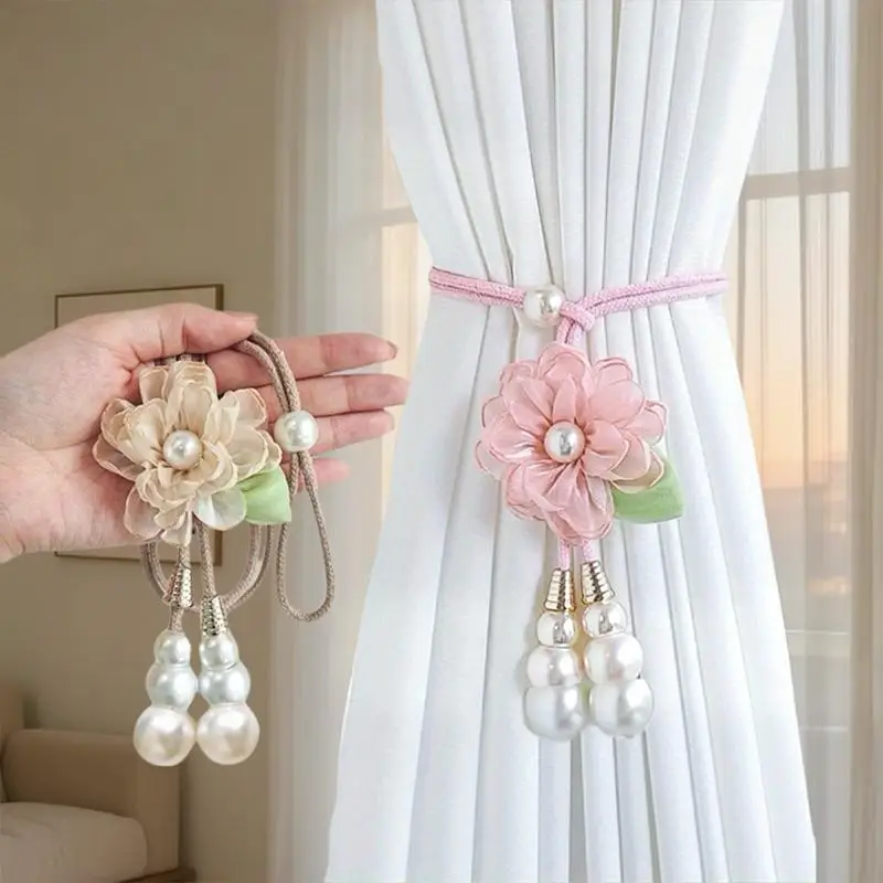 Adjustable Pearl Curtain Tieback Camellia Elegant Buckle Holder for Drapery Window Home Living Room Bedroom  Set
