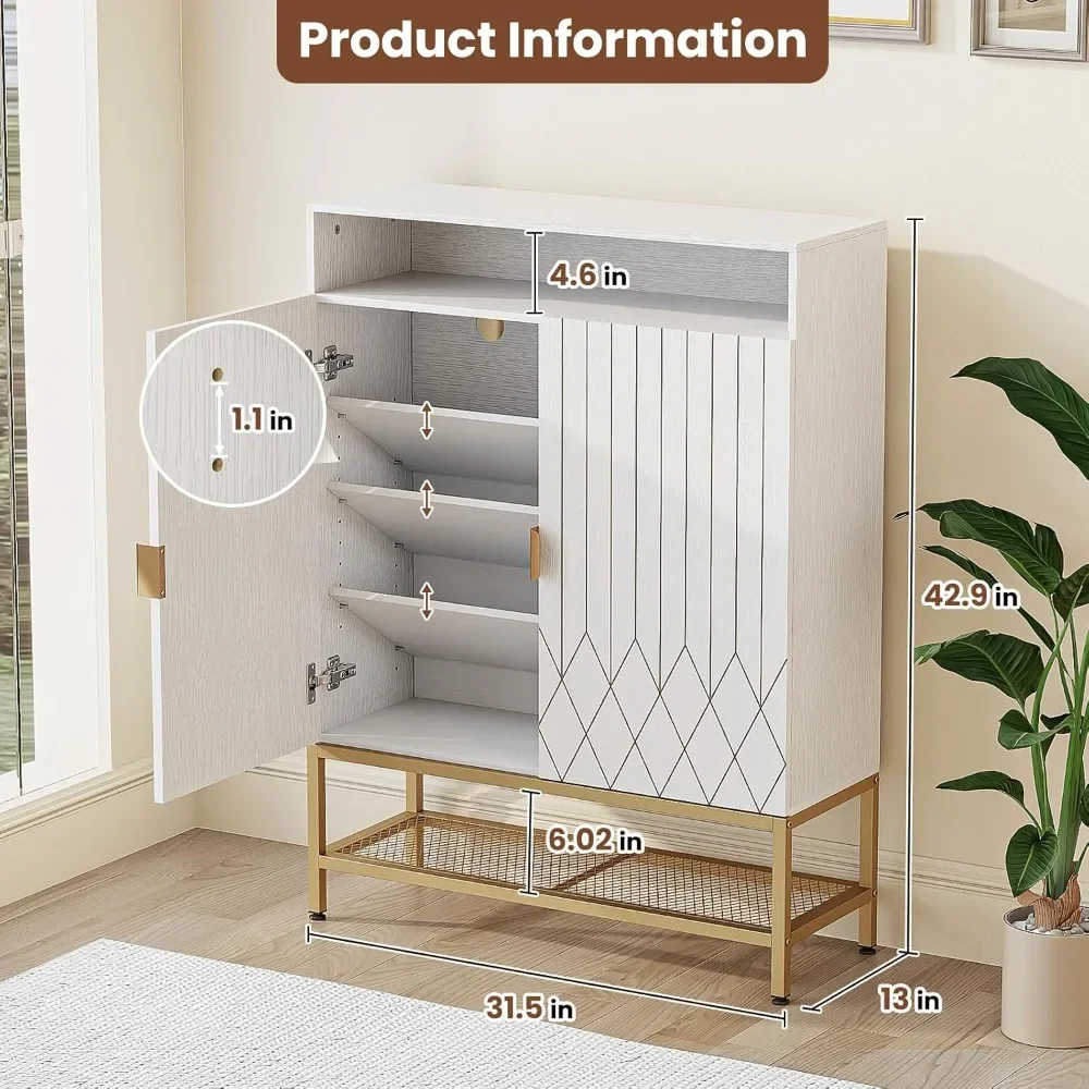 Armoire de rangement pour chaussures à 7 niveaux, armoire à chaussures T1 avec étagères réglables et charnière de planche, avec raccord anti-basculement