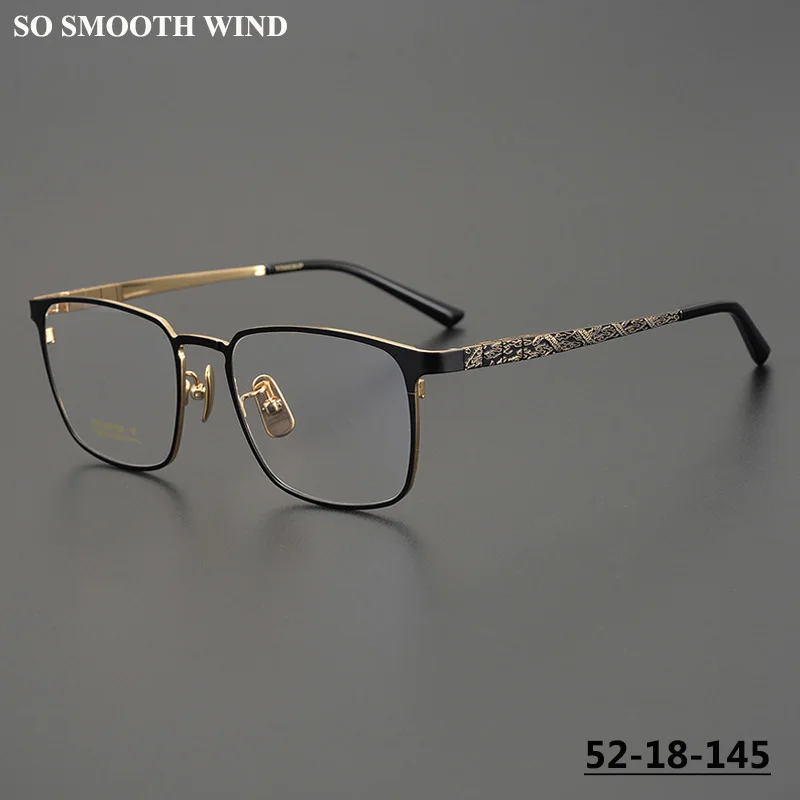 

Ultralight Pure Titanium Square Glasses Frame Mens High Quality Business Eyeglasses Design Retro Carving Women Spectacle Eyewear