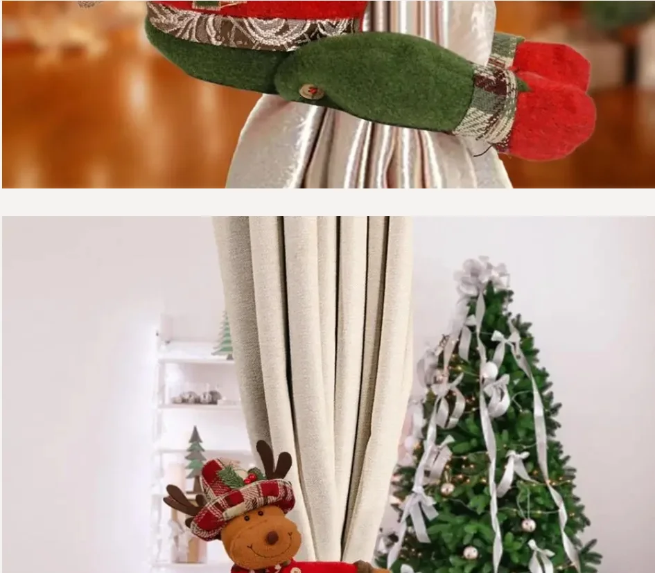 Santa Snowman Deer Christmas Curtain Buckle Cartoon Hanging Doll Plush Doll Curtain Holder Home Ornament Festival Supplies