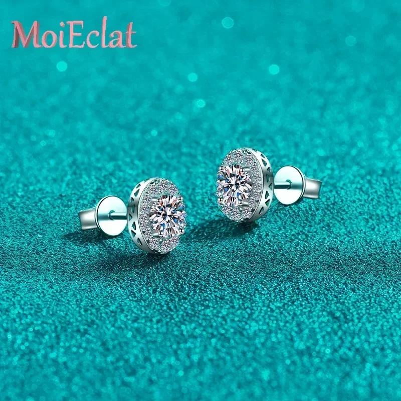 MoiEclat Store Platinum PT950 Oval Package 1ct Moissanite Diamond Stud Earrings, Pigeon Egg Shaped Earring Wedding Fine Jewelry