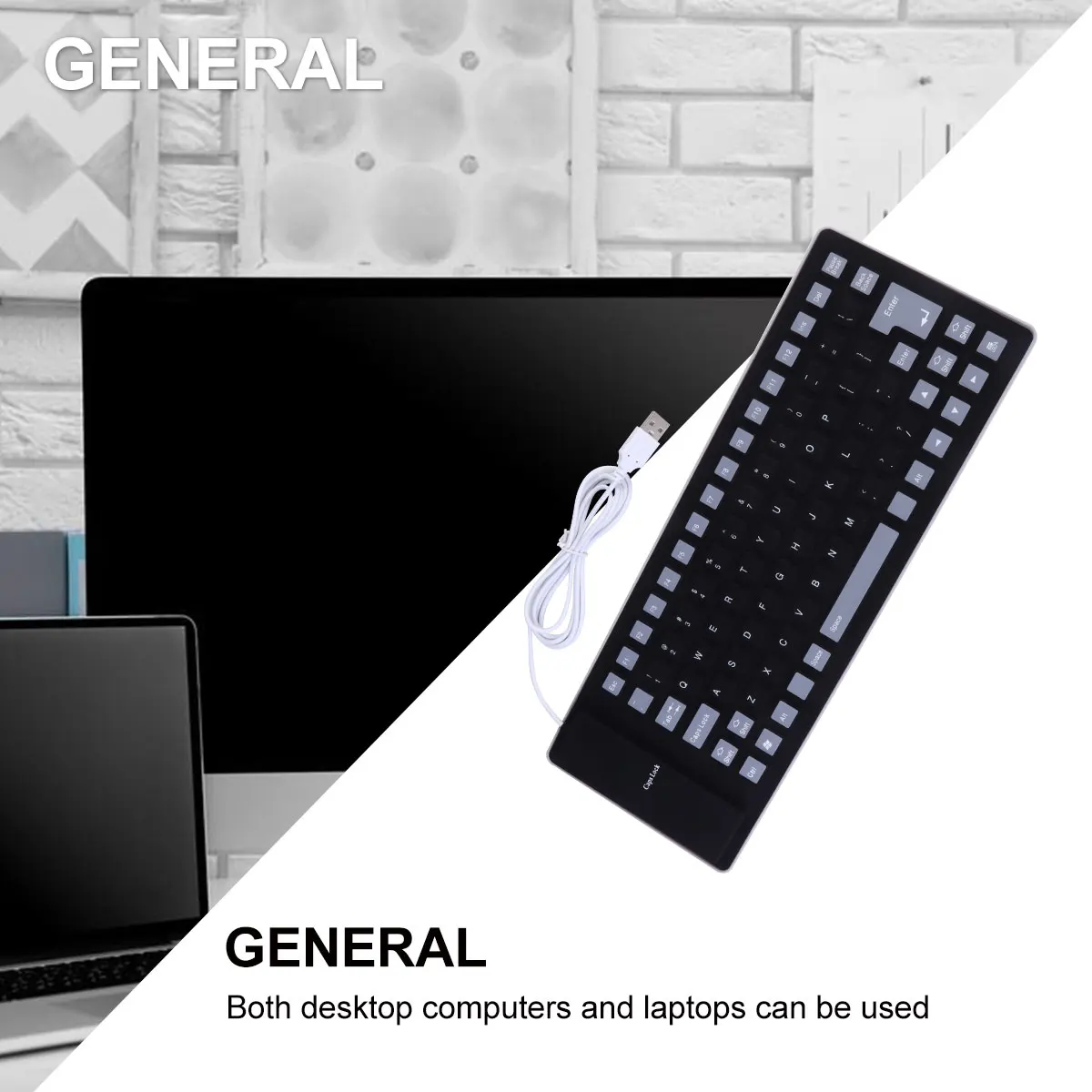 

85 Keys Foldable Silicone Waterproof USB Keyboard Wired Durable 15M Space Saving Fully Sealed Dustproof