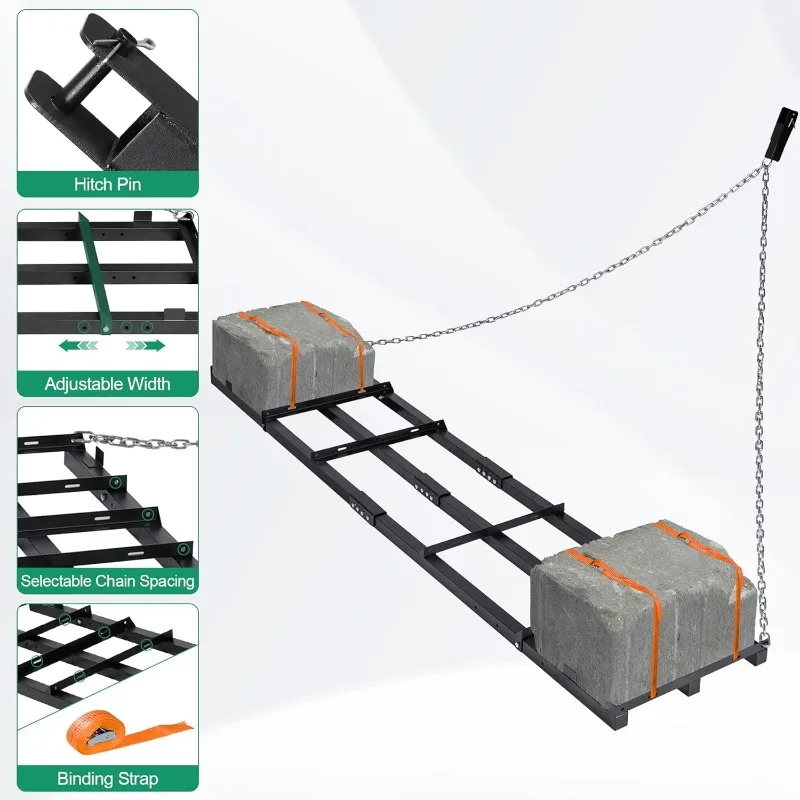 

8 FT Drag Harrow Driveway Grader, Heavy Duty Power Rake W/ 6 FT Chain, Tow Behind Lawn Rake For ATV, UTV, Tractor, Mower, Land L