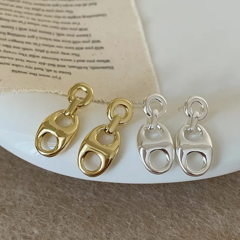

Retro Double Loop Design Pig Nose Drop Earrings for Women Geometric 925 Silver Needle Earrings Punk Hip Hop Fashion Jewelry