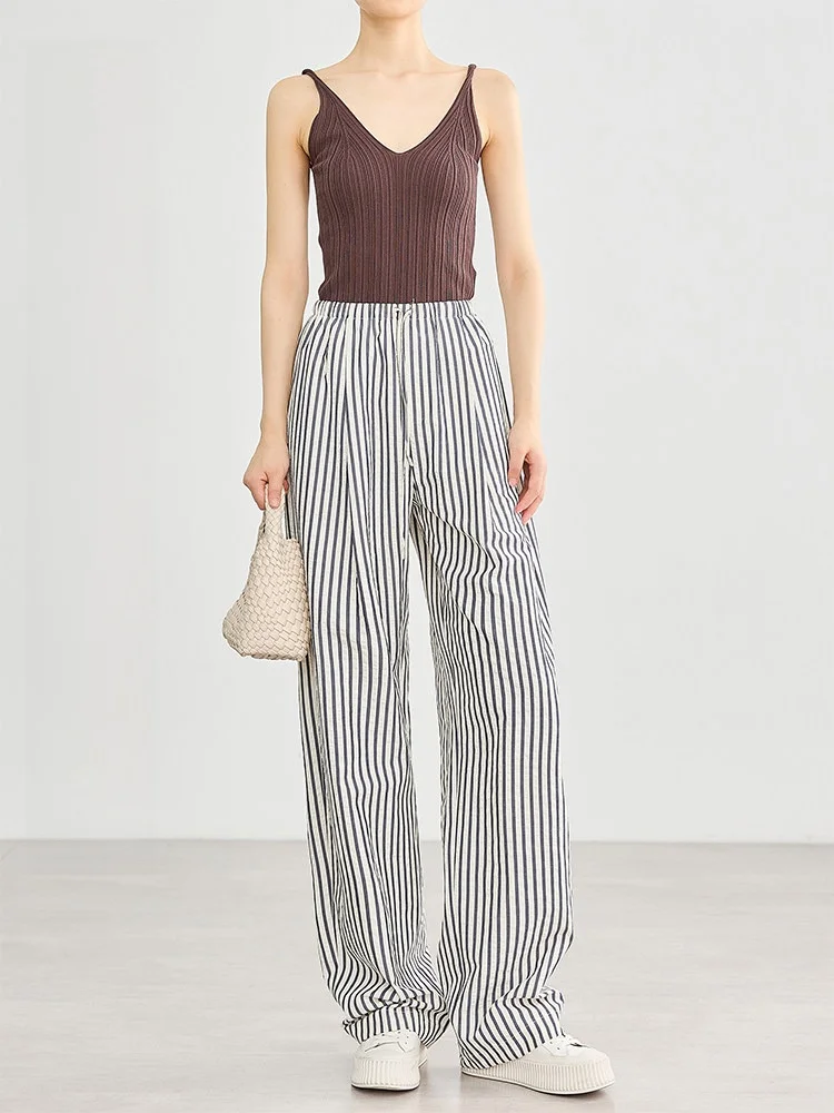 

Легкие широкие брюки женские летние 2025: Новинка, свободные, в пол, струящиеся, в полоску, с высокой талией, повседневные, для работы и отдыха