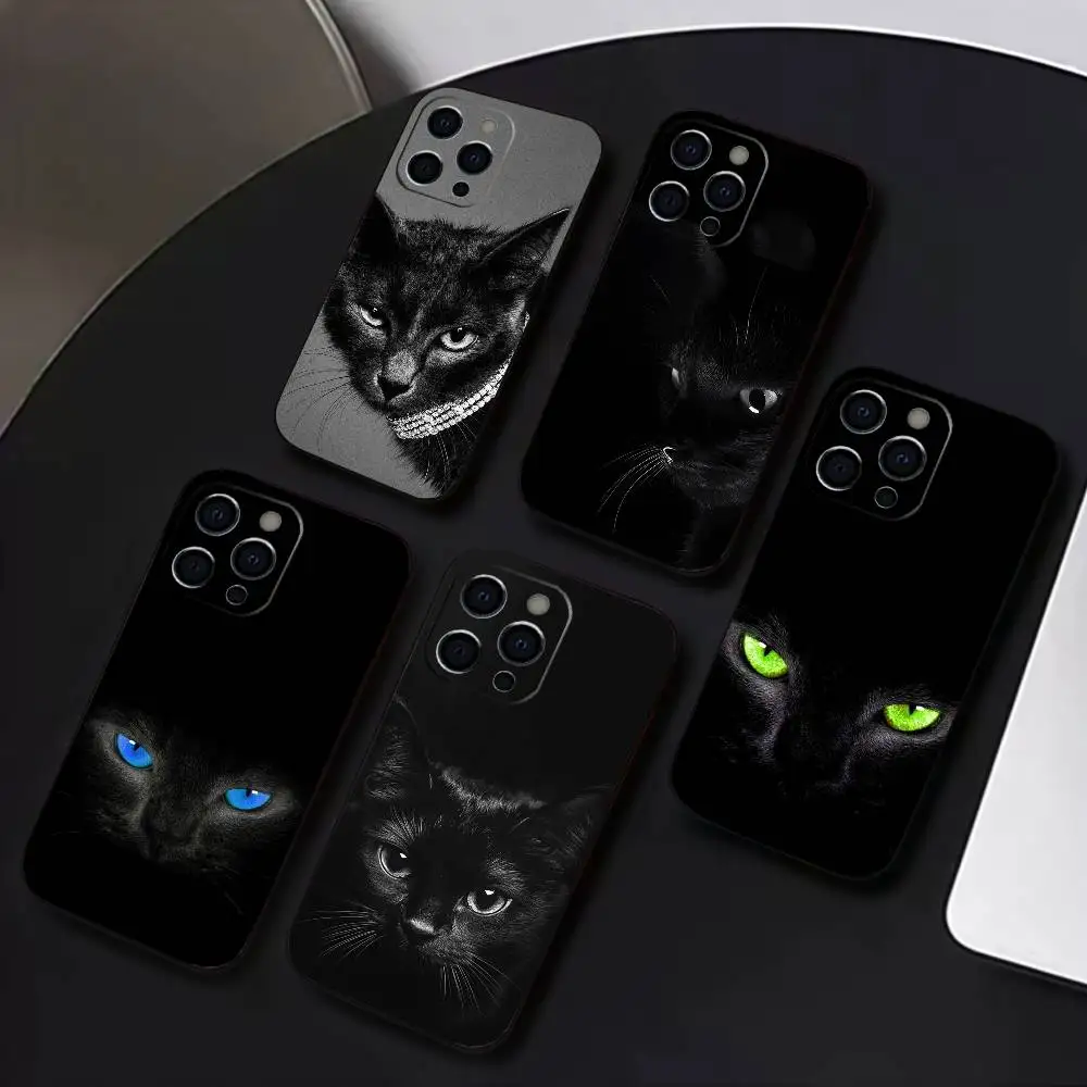 

Black Cat Staring Eye Phone Case For iPhone 17,16,15,14,13,12,11 Plus,Pro Max,XS,Soft Silicone Black Cover