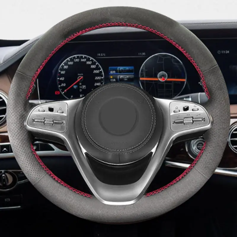 

For Mercedes Benz S Class W222 2017 2018 2019 2020 Sedan Suede Leather Car Accesssories Steering Wheel Cover Protective Trim